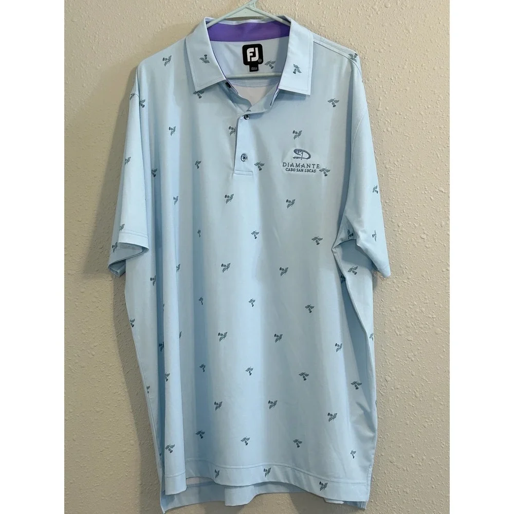 FootJoy Diamante Cabo San Lucas Thistle Print Golf Polo Blue Mens‎ 2XLl